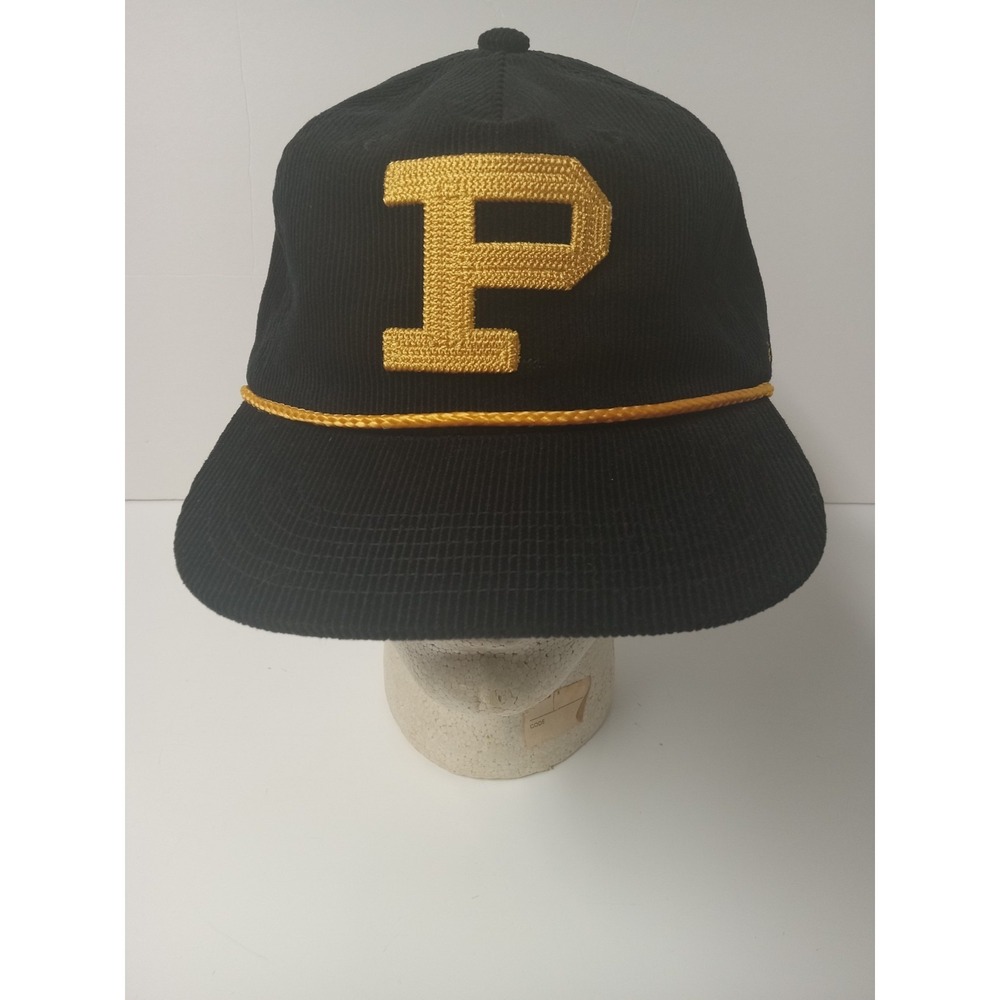 Purdue Boilermakers Vtg Style Black Corduroy Rope Cap Hat Adj. Strap Embroidered